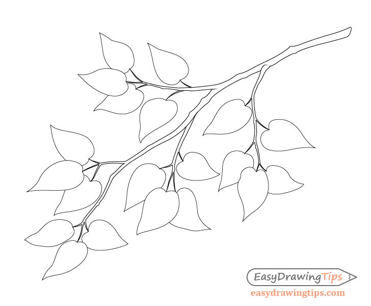 728x600 How To Draw A Tree Branch With Leaves - Tree Leaves Drawing