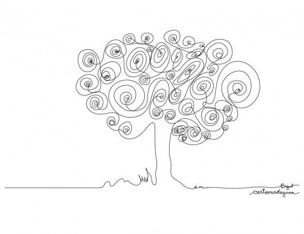 598x461 Continuous Line Drawing Tree Cartoon - Tree Line Drawing