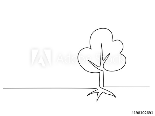 500x375 Continuous Line Drawing Tree With Roots On White Background - Tree Line Drawing