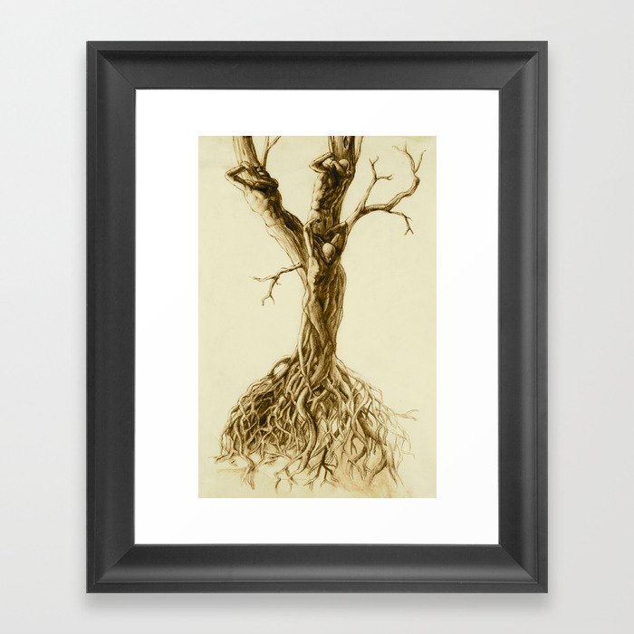700x700 Tree People Figure Stretching Waking In The Sun Twisted Roots - Tree Of Life Pencil Drawing