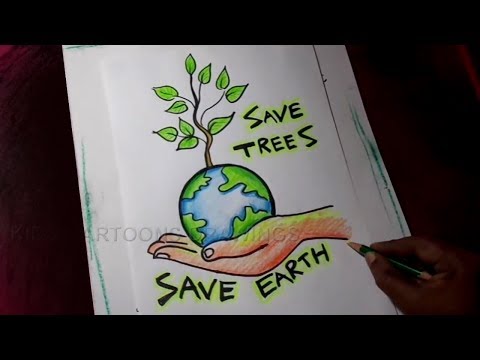 480x360 How To Draw Save Trees Save Earth Poster Drawing For Kids - Tree Picture Drawing