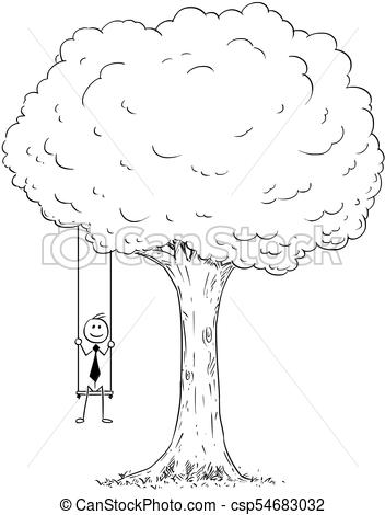 352x470 Cartoon Of Businessman Sitting On The Swing Hanging On The Tree - Tree Swing Drawing