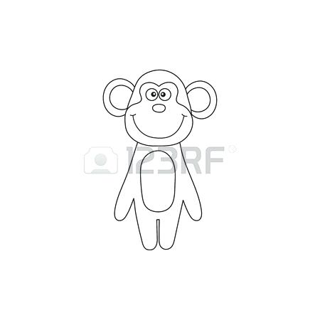 450x450 Outline Of A Monkey Cute Monkey With Outline Or Line Art Hanging - Tree Trunk Line Drawing