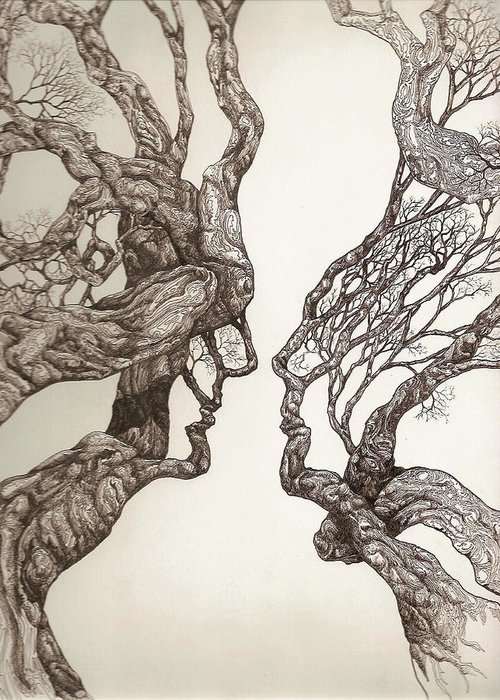 500x700 Face Tree Greeting Card For Sale - Tree With Face Drawing