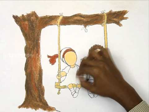 480x360 How To Draw The Kids Playing In Swing - Tree With Swing Drawing