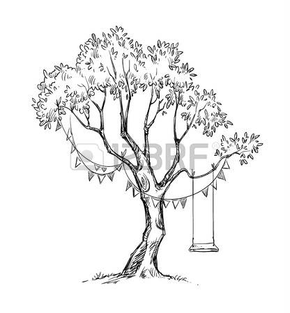 416x450 Tree Swing Clipart Black And White Great Free Clipart - Tree With Swing Drawing