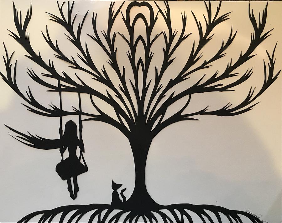 900x712 Waiting For Spring On A Swing Drawing - Tree With Swing Drawing