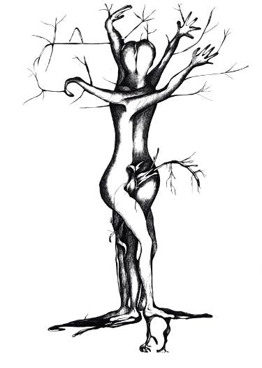 375x525 lovers tree drawing - Tree Woman Drawing