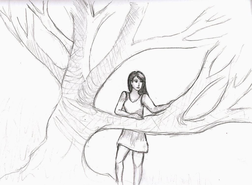 1024x751 Lady Drawing Tree For Free Download - Tree Woman Drawing