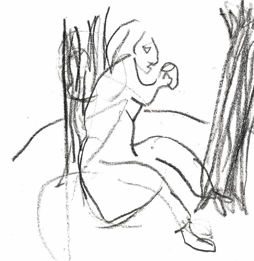 874x900 Woman Drinking Against A Tree Drawing - Tree Woman Drawing