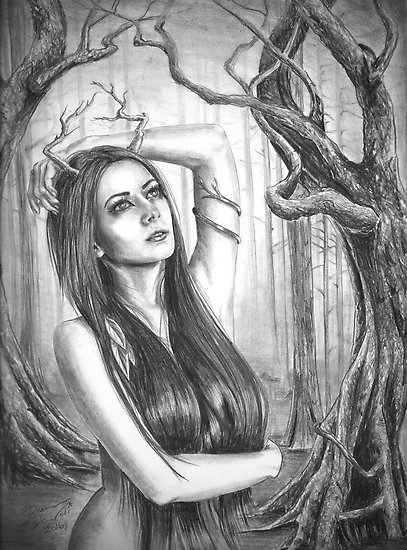 407x550 Ancient Tree Woman Fantasy Art Goddess Art Forest Posters - Tree Woman Drawing