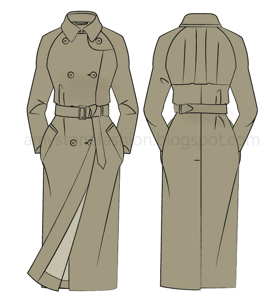 559x600 amy stone fashion flat sketches flat drawings for long trench - Trench Coat Drawing