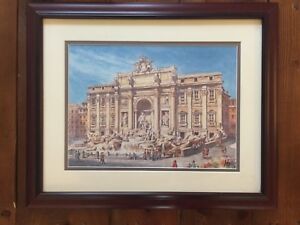 300x225 trevi fountain custom framed original italian street drawing - Trevi Fountain Drawing