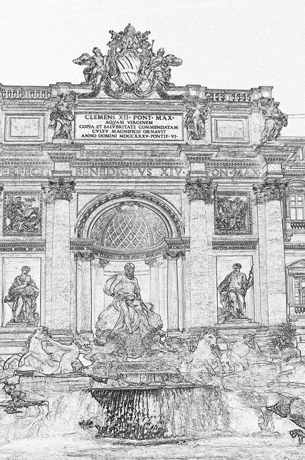 597x900 trevi fountain pen and ink photograph - Trevi Fountain Drawing