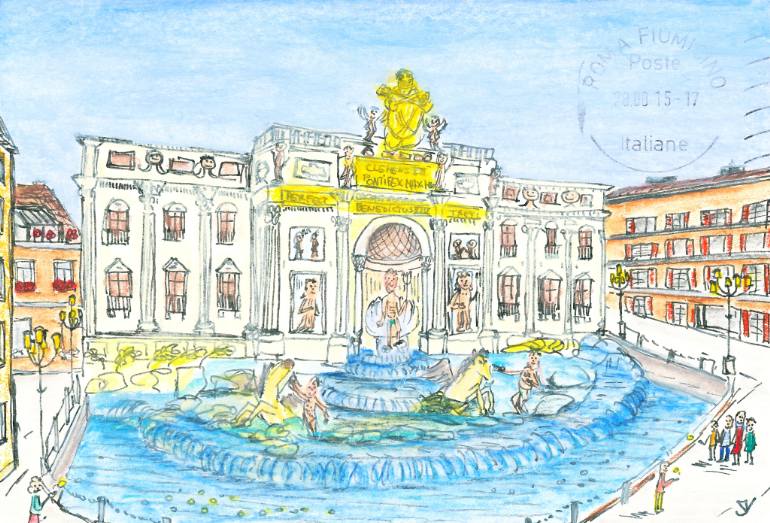 770x523 trevi fountain rome painting - Trevi Fountain Drawing