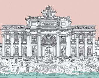 340x270 trevi fountain print etsy - Trevi Fountain Drawing