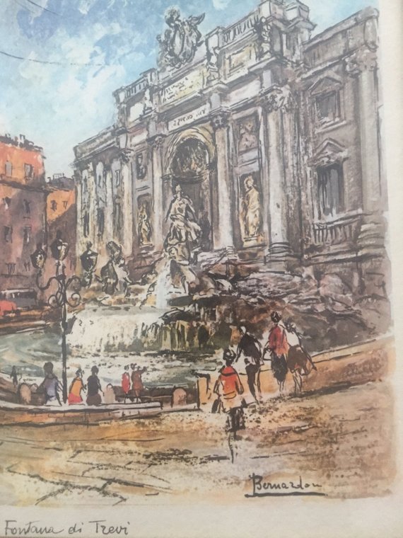 570x760 vintage trevi fountain fontana di ti trevi print italy etsy - Trevi Fountain Drawing
