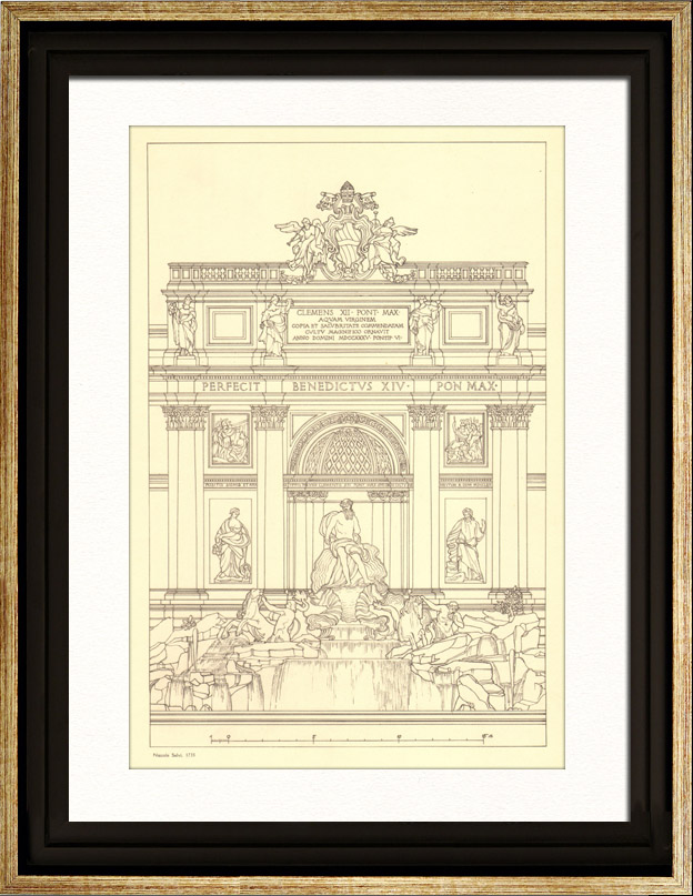 624x807 antique prints architect's drawing - Trevi Fountain Drawing