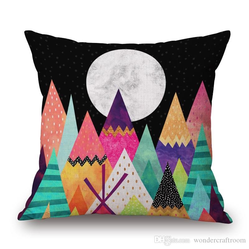 800x800 Hand Drawing Colour Mountain Sunrise Art Cushion Cover Geometric - Triangle Design Drawing