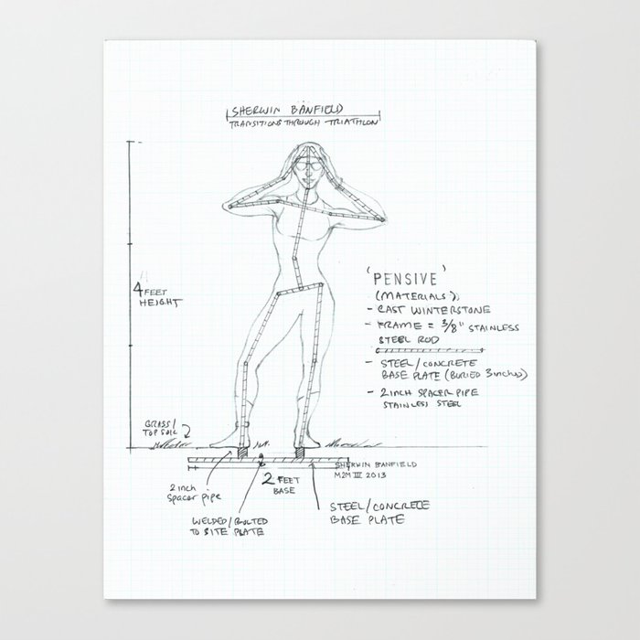 700x700 pensive drawing, transitions through triathlon canvas print - Triathlon Drawing
