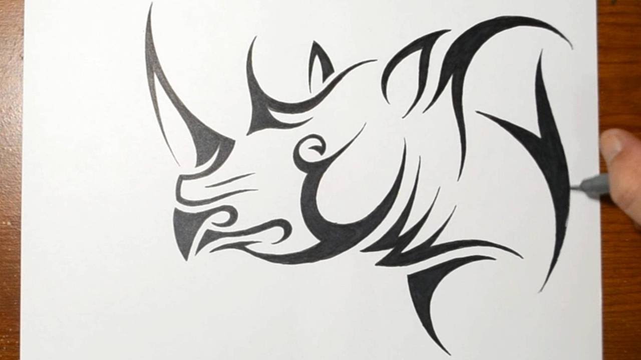 1280x720 How To Draw A Rhino - Tribal Animal Drawings