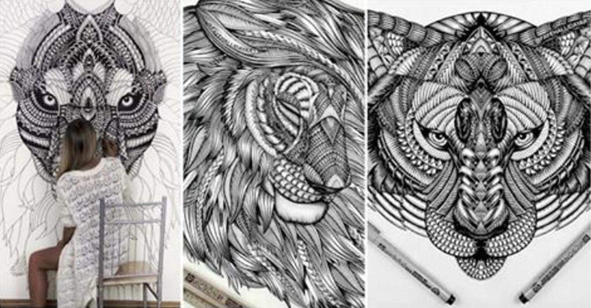 1200x626 this artist creates incredible tribal drawings of animals - Tribal Animal Drawings