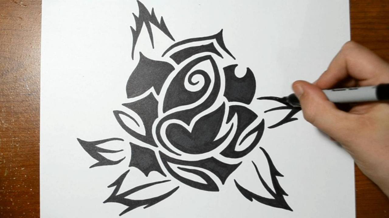 1280x720 How To Draw A Rose - Tribal Art Drawing