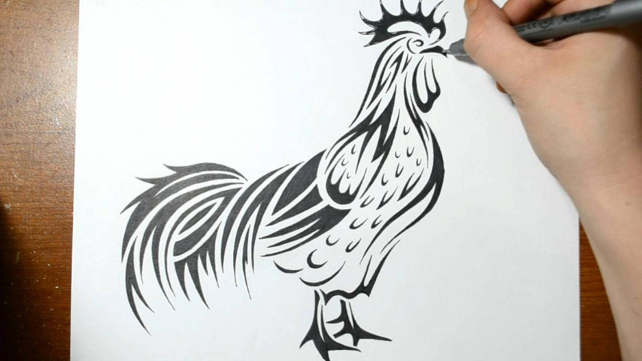 1280x720 Pencil Drawings Of Roosters And How To Draw A Rooster - Tribal Art Drawing
