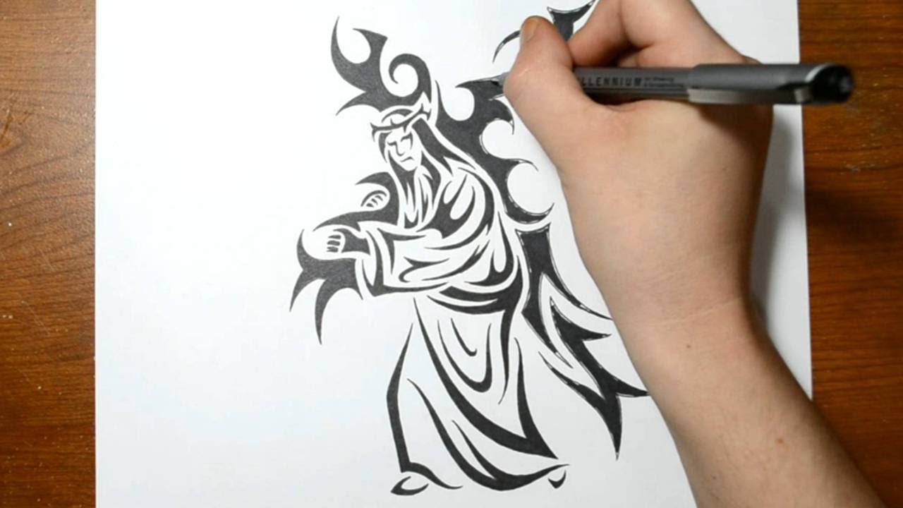 1280x720 drawing jesus carrying the cross - Tribal Art Drawing