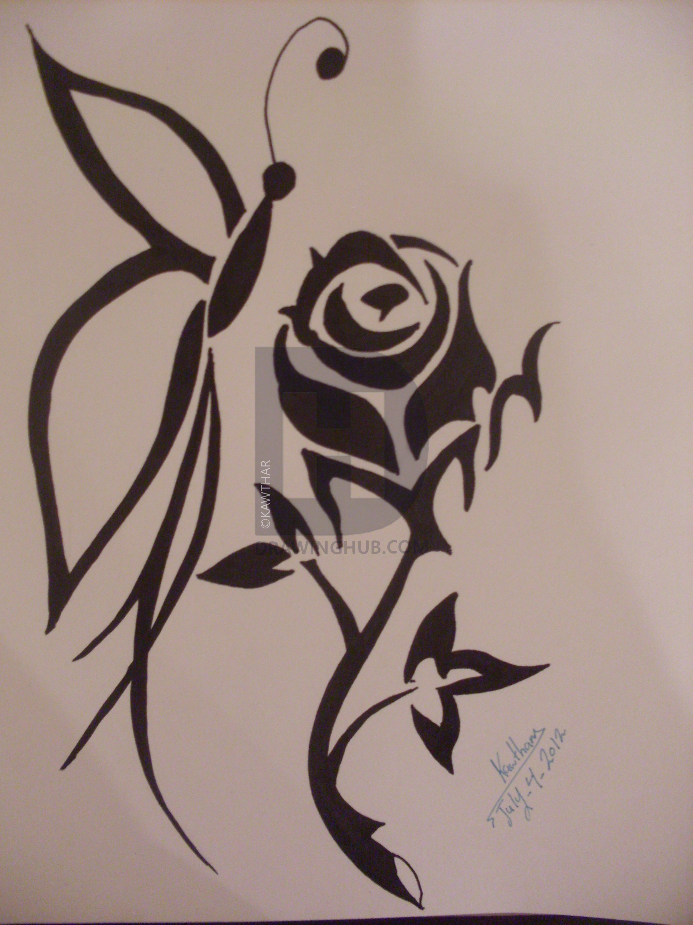 2304x3072 Tribal Butterfly And Rose Flower Drawing - Tribal Butterfly Drawing