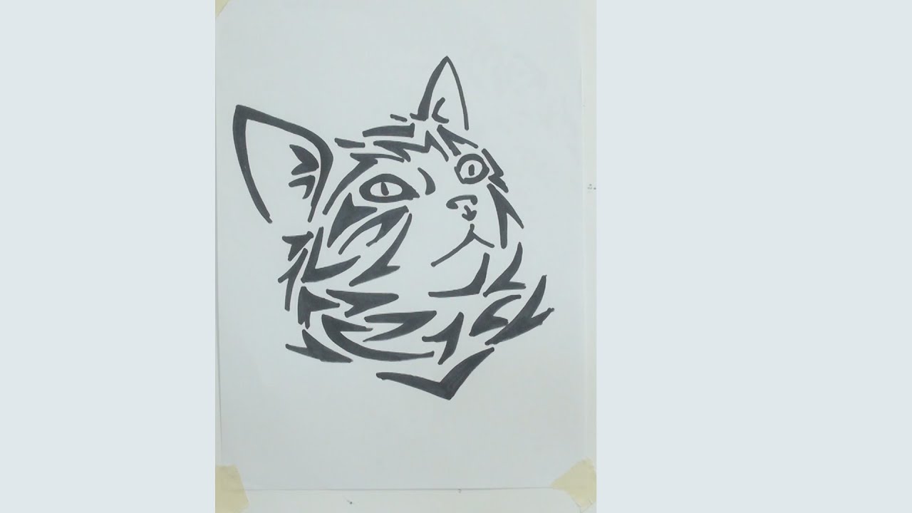 1280x720 How To Draw Cat Tribal Tattoo - Tribal Cat Drawing