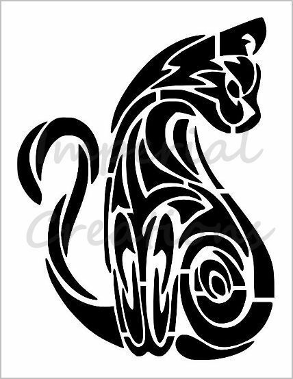 428x554 Tribal Cat Kitten Domestic Design X Stencil Plastic - Tribal Cat Drawing