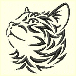 300x300 Tribal Cat Machine Embroidery Design - Tribal Cat Drawing