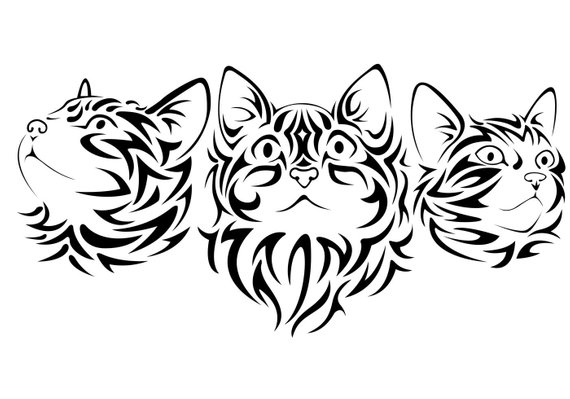 570x399 Tribal Cat Views Of Cat Face Digital Download Only Etsy - Tribal Cat Drawing