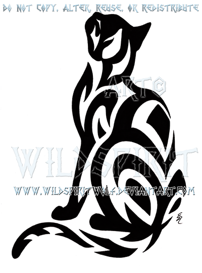 400x540 Tribal Short Haired Cat Design - Tribal Cat Drawing