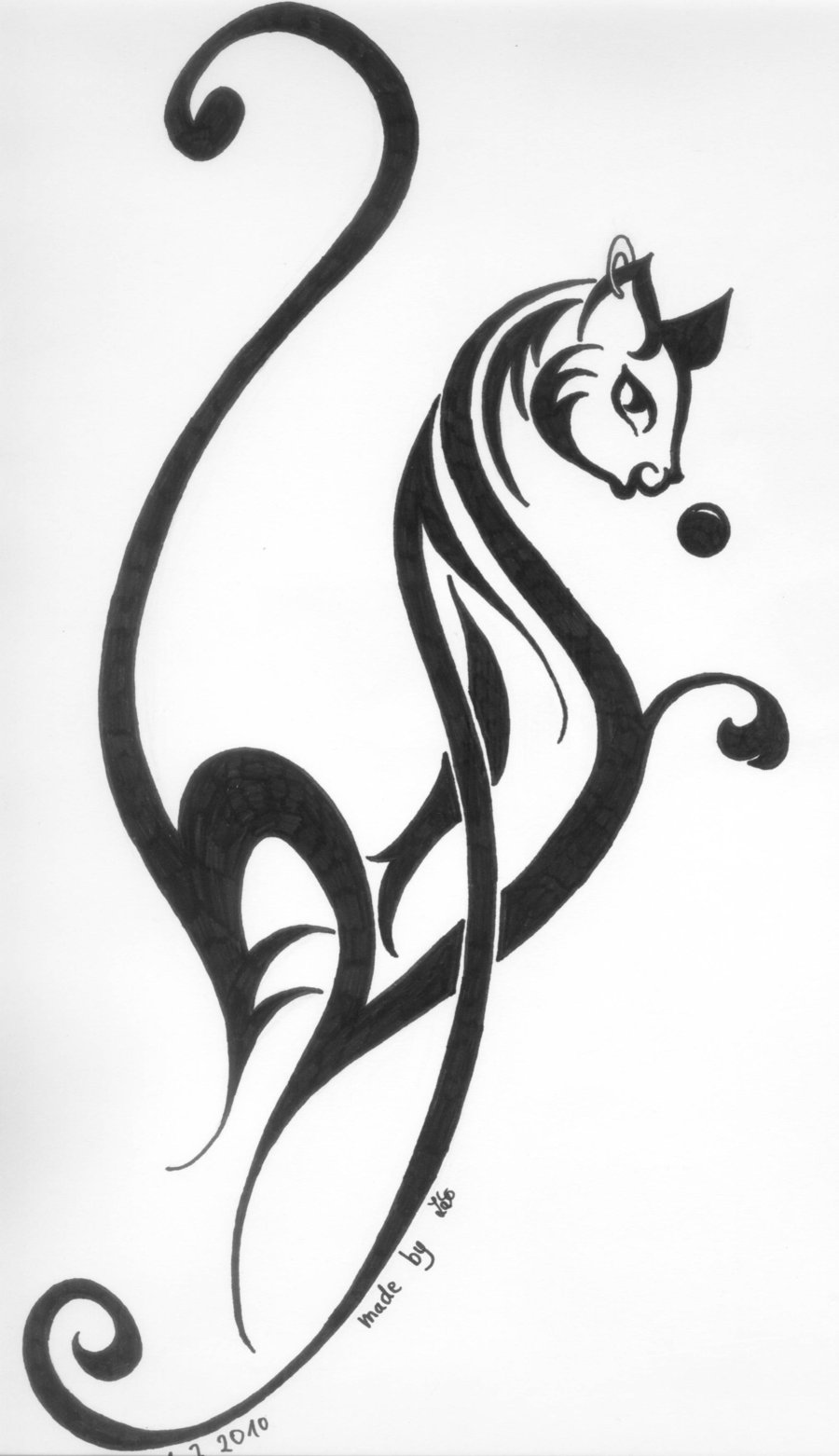 900x1562 Beautiful Black Tribal Cat Tattoo Design - Tribal Cat Drawing