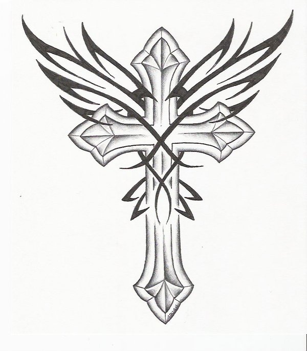 600x686 Beautiful Black Tribal And Cross Tattoo Design - Tribal Cross Drawings