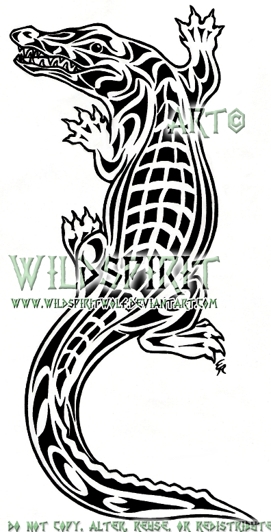 396x777 Crocodile Tattoo Tribal - Tribal Designs Drawings