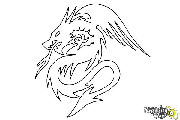 600x400 How To Draw A Dragon Tribal Tattoo - Tribal Dragon Drawing