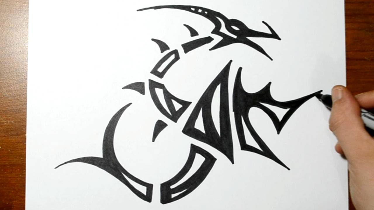 1280x720 How To Draw A Tribal Dragon - Tribal Dragon Drawing