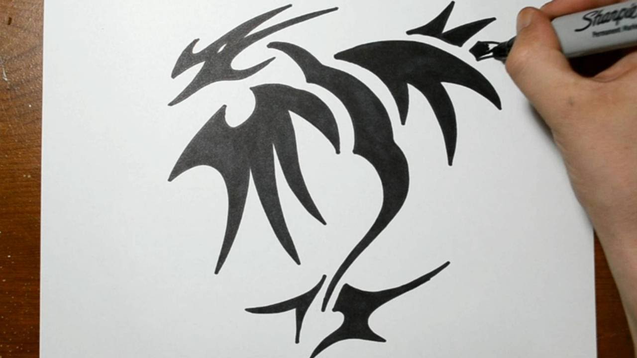 1280x720 How To Draw A Tribal Dragon Tattoo Design - Tribal Dragon Drawing