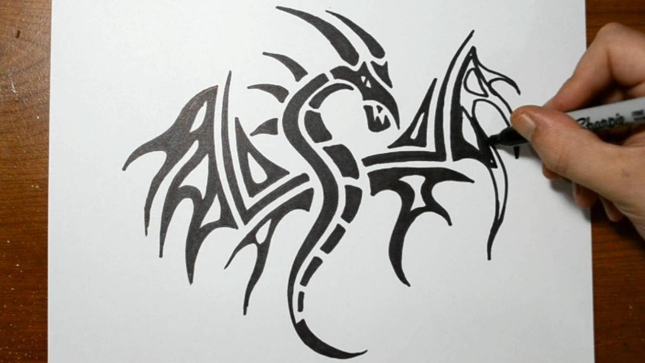 1280x720 How To Draw A Tribal Dragon Tattoo Design - Tribal Dragon Drawing