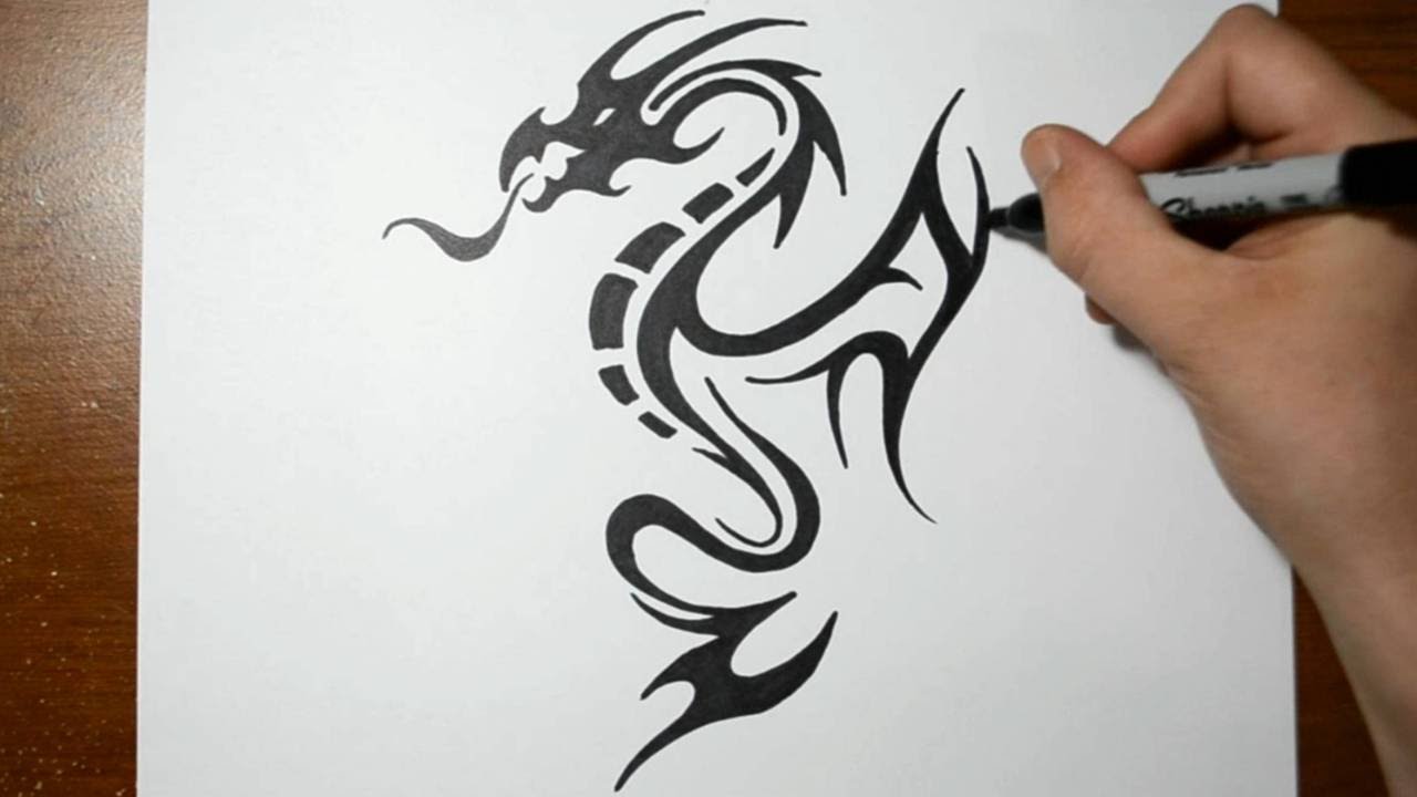 1280x720 How To Draw A Tribal Dragon Tattoo Design - Tribal Dragon Drawing