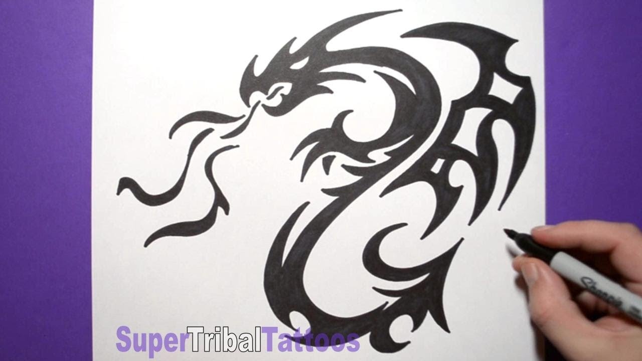 1280x720 How To Draw A Tribal Dragon Tattoo Design - Tribal Dragon Drawing