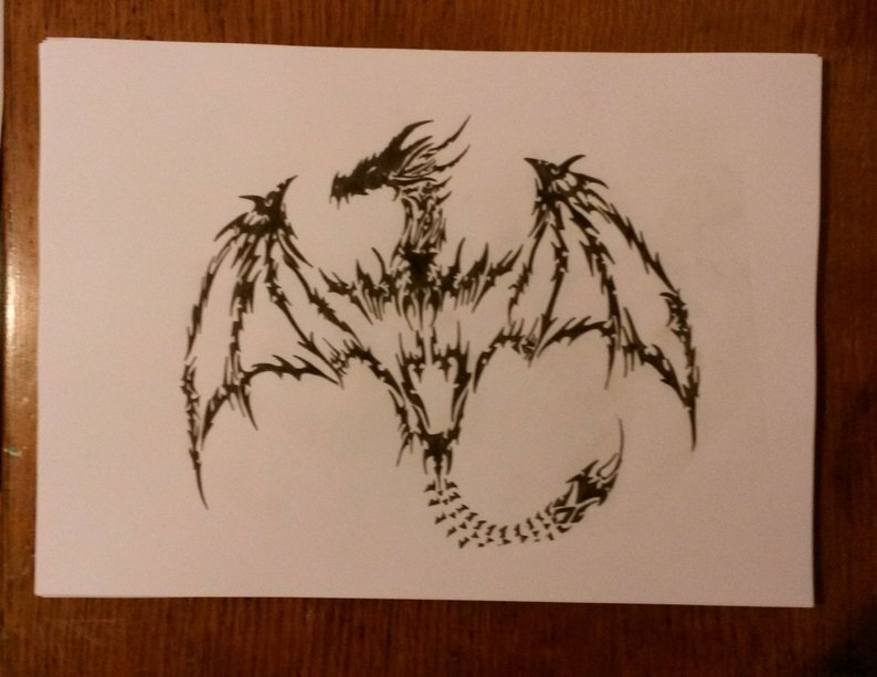 794x613 My Drawing Of A Tribal Dragon Etsy - Tribal Dragon Drawing