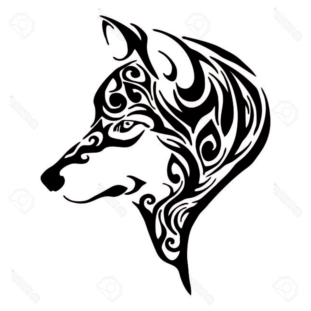 1300x1300 Best Wolf Head Tribal Tattoo Sketch Drawing Isolated Design - Tribal Drawings