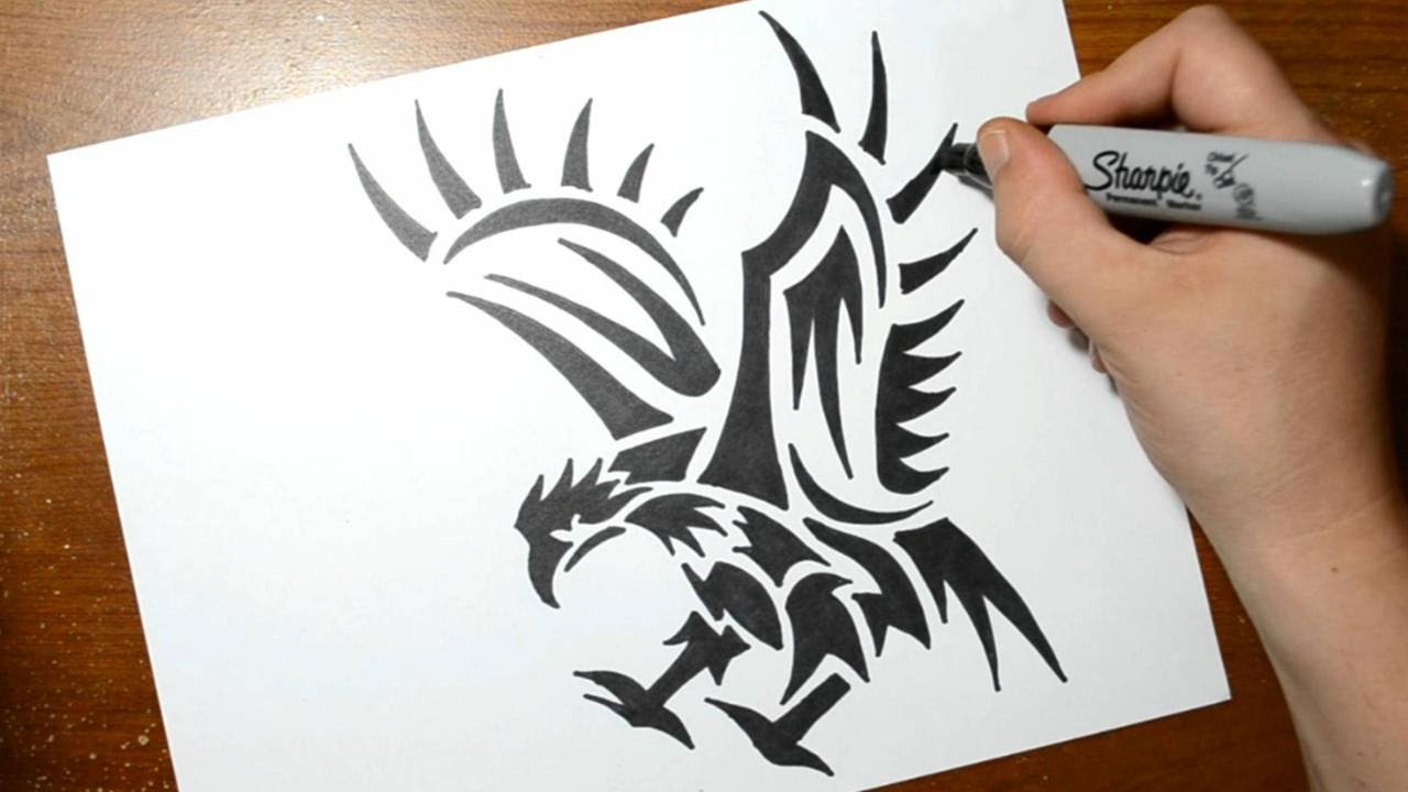 1280x720 How To Draw A Tribal Eagle - Tribal Eagle Drawing