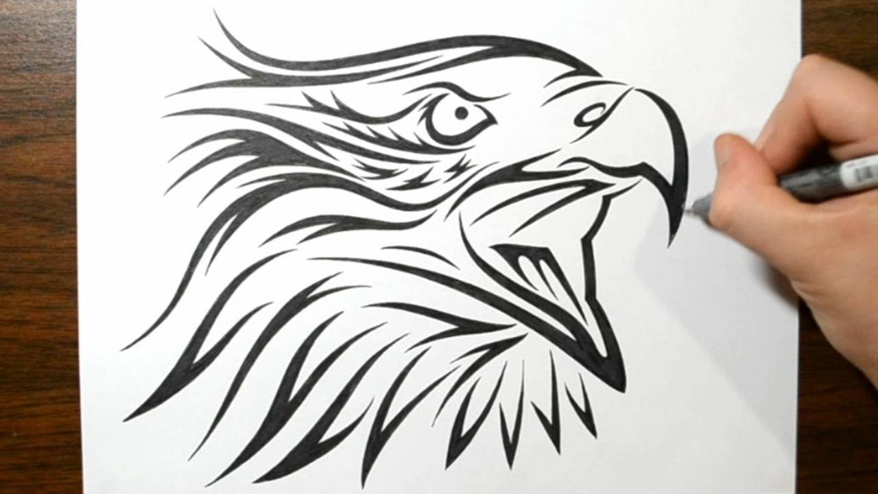 1280x720 How To Draw A Tribal Eagle Tattoo Design - Tribal Eagle Drawing