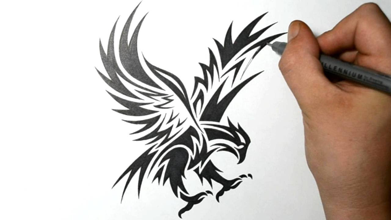 1280x720 How To Draw An Eagle - Tribal Eagle Drawing