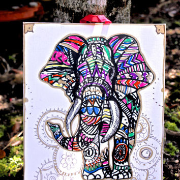 354x354 Group Of Colorful Tribal Elephant Drawings - Tribal Elephant Drawing